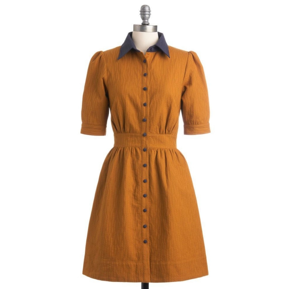 Lowie Modcloth | Collared Button Down Dress | Blu… - image 1